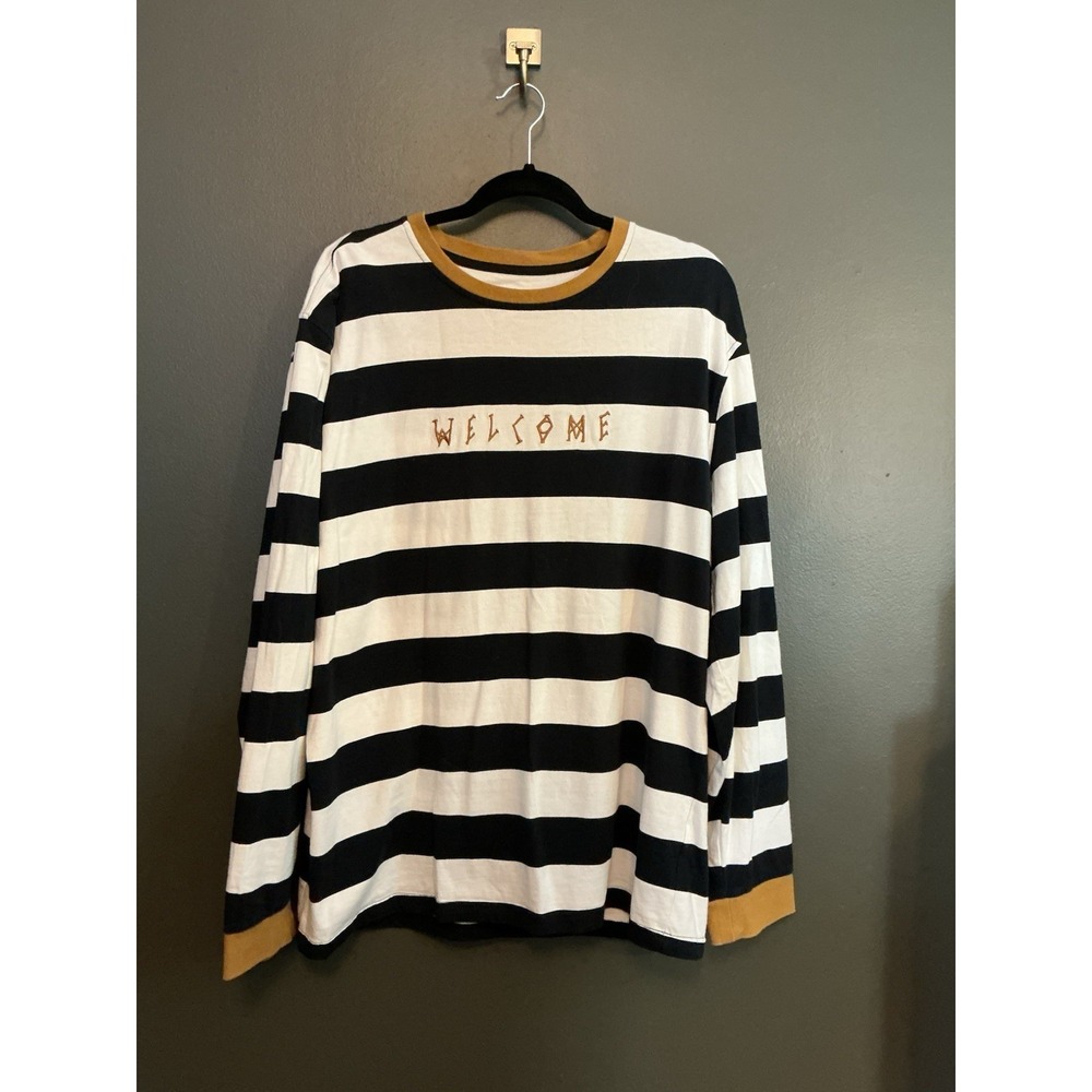 Welcome Thicc Stripe Black & Bone Knit Long Sleeve T-Shirt XL